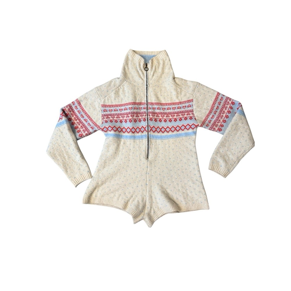 urban outfitters ella louis sweater romper fair isle heart print‎ Womens Sz Med